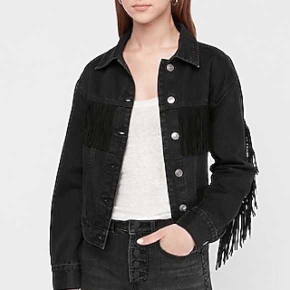 Express Black Fringe Cropped Denim 